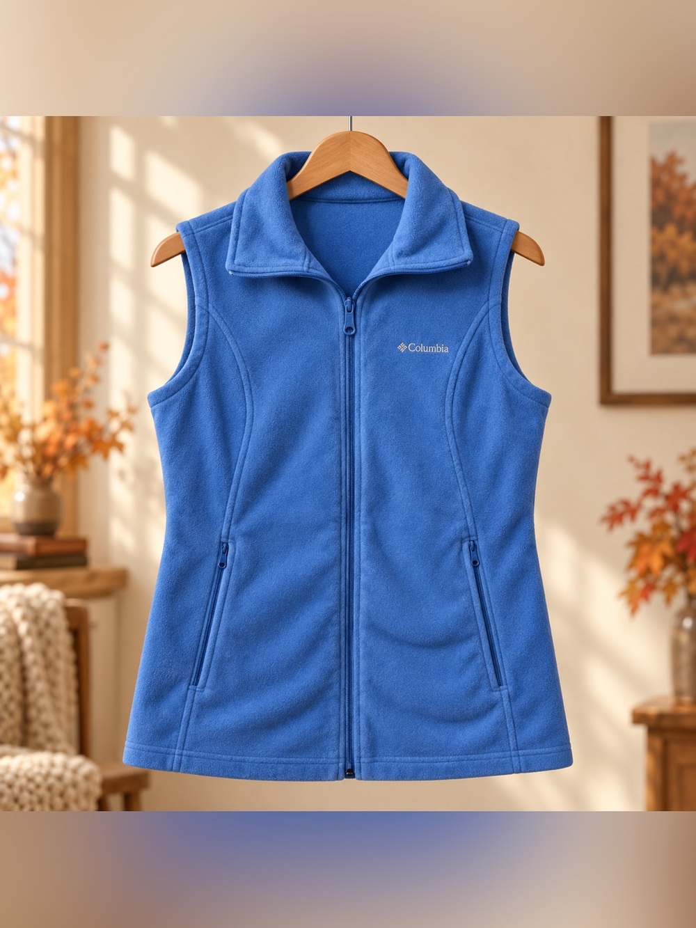 Columbia Blue Fleece Vest Full Zip Womens Medium